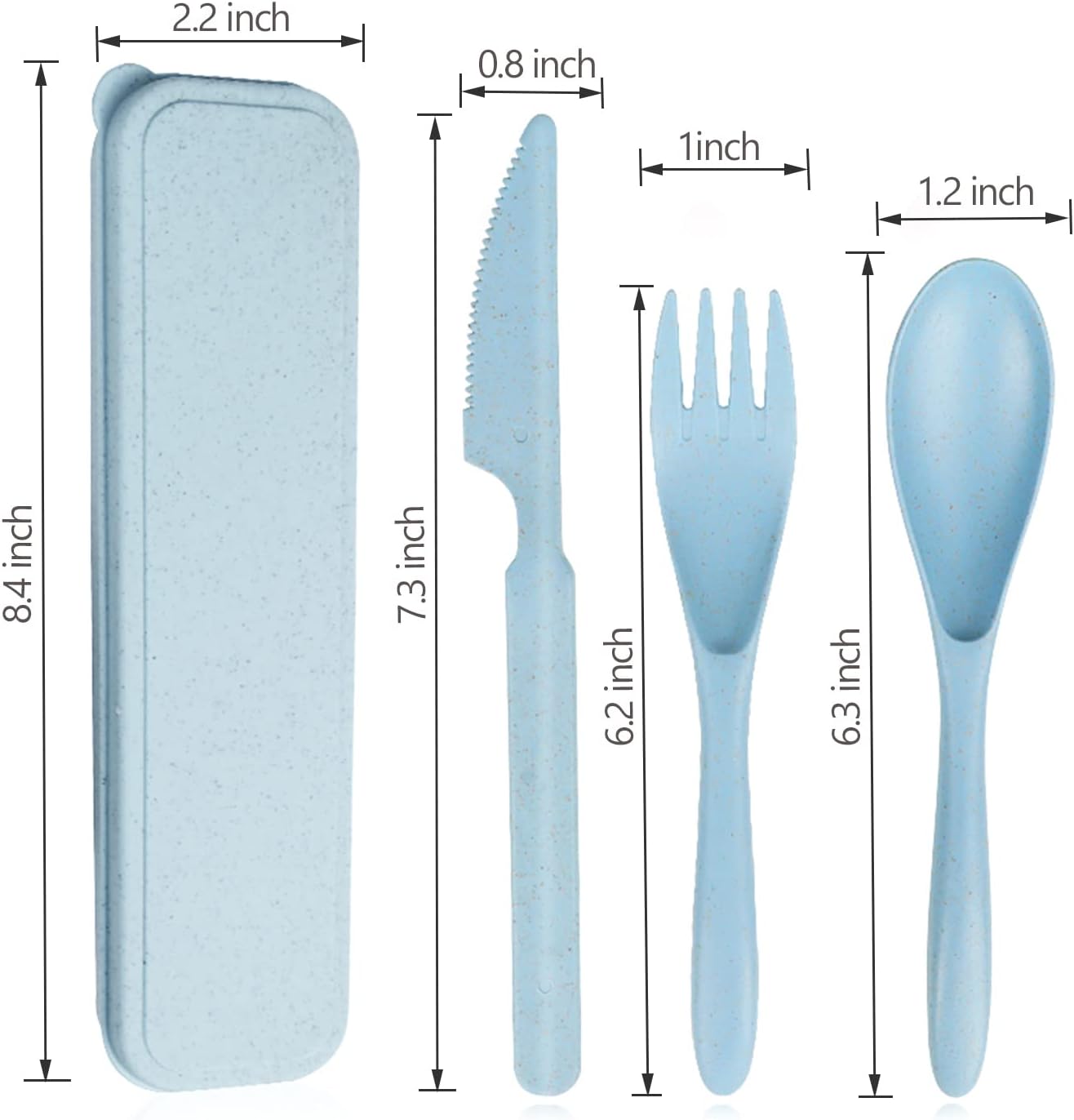 Reusable Travel Utensils Set with Case, Blue Wheat Straw Portable Knife Fork Spoons Tableware, Eco-Friendly BPA Free Cutlery for Kids and Adults as Travel Picnic Camping Utensils