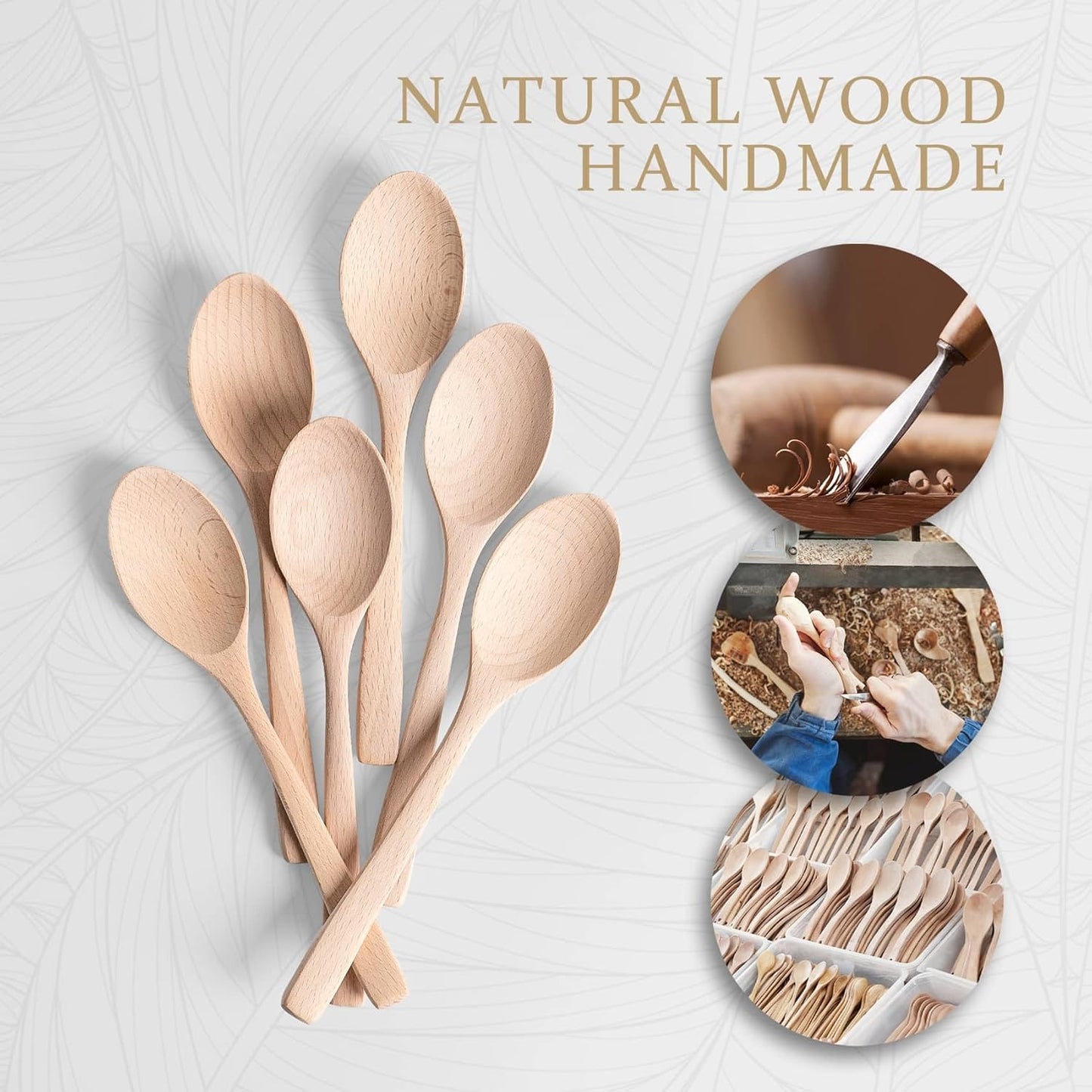 7.3inch Small Wooden Spoons, 6PCS Uncoated Beech Plain Small Wooden Spoons Set, Table Spoons for Present Honey, Serving, Eating, Soup, Chocolate, Coffee, Tea