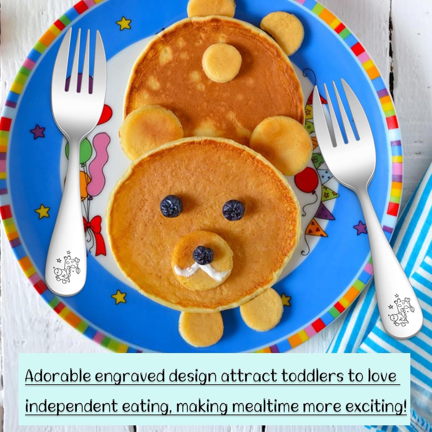 6Pcs Toddler Forks, Stainless Steel Child Cutlery with Rounded Tines, Small Kids Training Forks for Self-Feeding & Dining, Healthy & Sturdy, Mirror Polished & Dishwasher Safe