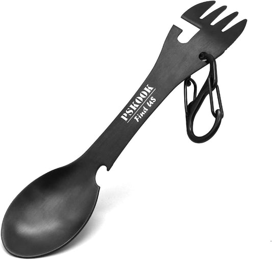 5-in-1 Utility Tactical Spork,  Stainless Steel Spoon & Bottle Opener, Fork & Knife(Black)