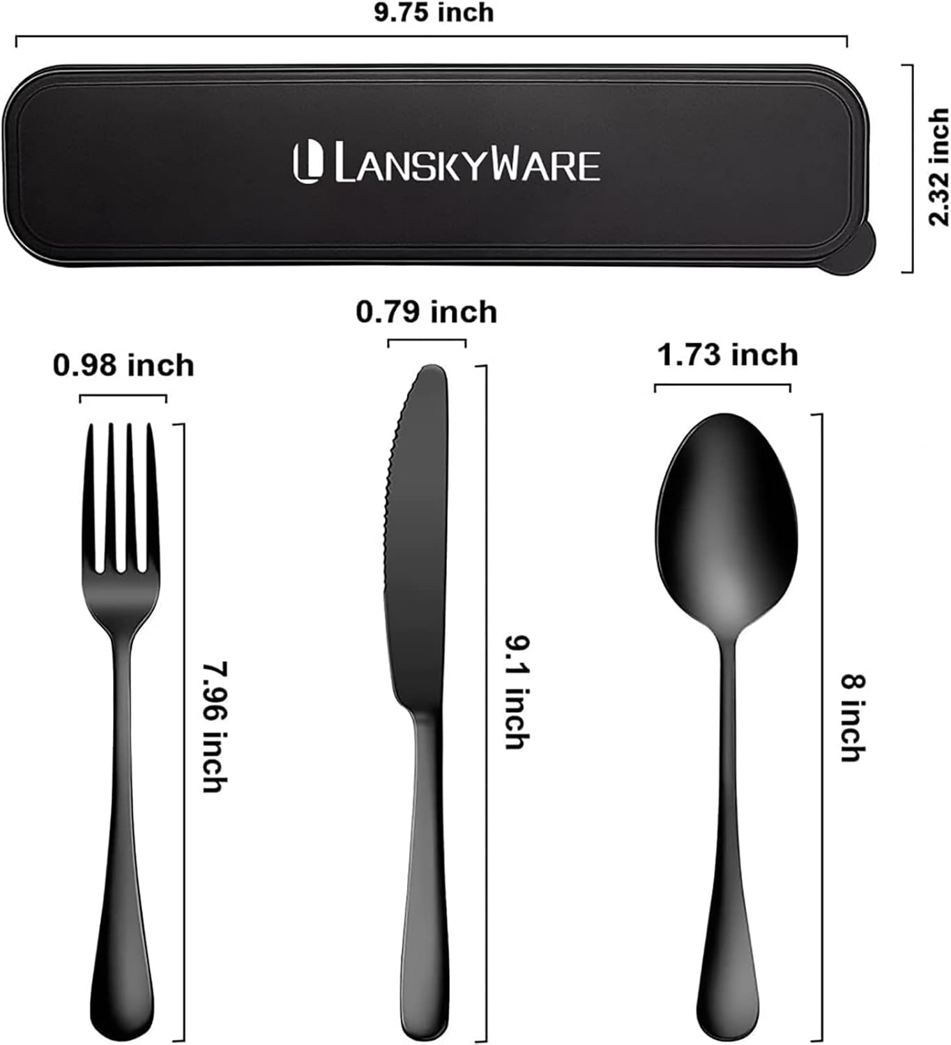 Portable Travel Utensils Set, 18/8 Stainless Steel 3 PCS Cutlery Set Including Knife Fork and Spoon, Reusable Travel Silverware Set with Case for Lunch Box Camping School Office