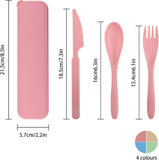 4 Sets Reusable Plastic Travel Utensils with Case, Portable Travel Cutlery Spoon and Fork Set with Case Flatware for Lunch Box Office Kitchen Picnic Camping Daily Use, Lunch Accessories for Adults