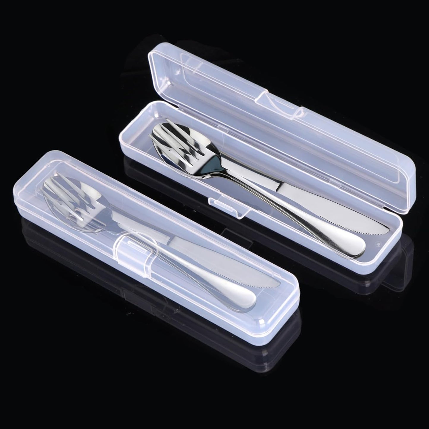 Premium Travel Utensils With Case, Stainless Steel Reusable Portable Utensils Set With Case, Lengnoyp Travel Silverware Set With Case for Lunch Box Includ Fork Spoon Knife Set, Silver