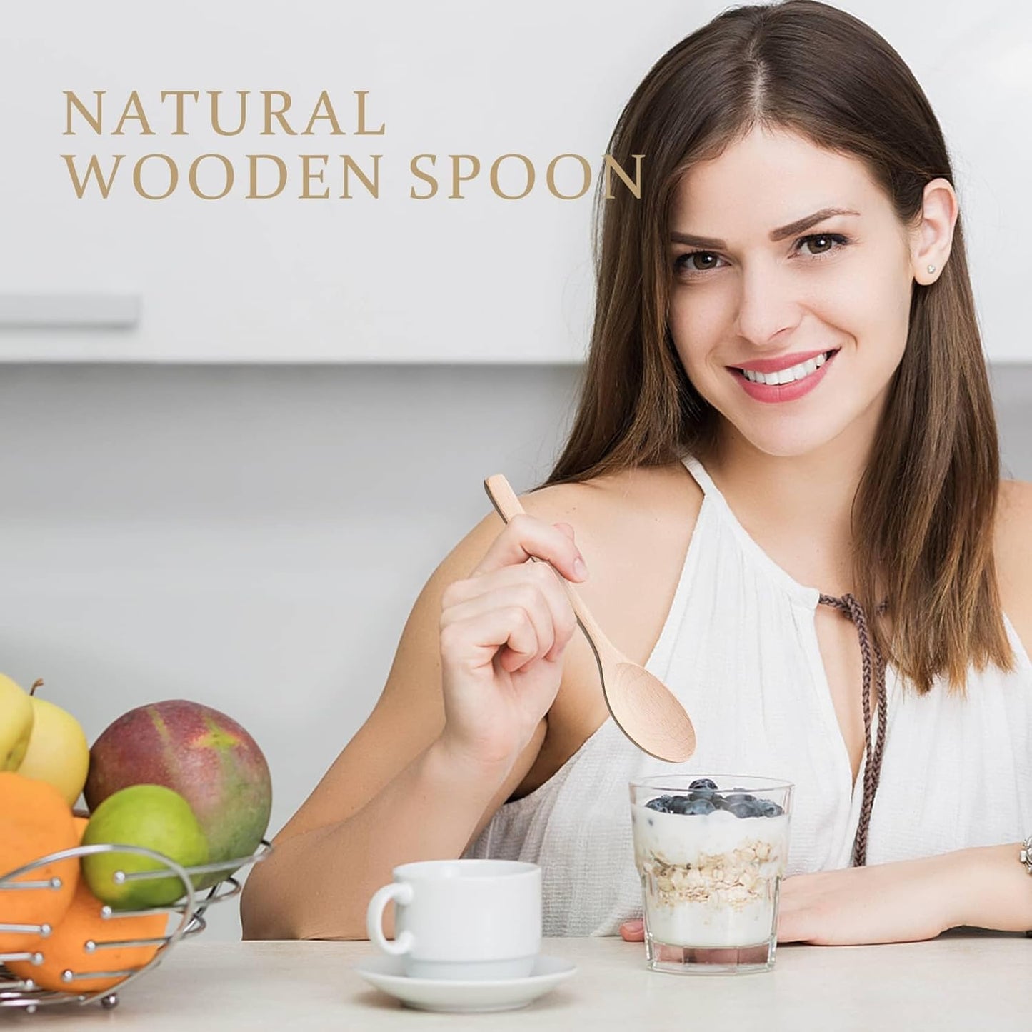 7.3inch Small Wooden Spoons, 6PCS Uncoated Beech Plain Small Wooden Spoons Set, Table Spoons for Present Honey, Serving, Eating, Soup, Chocolate, Coffee, Tea