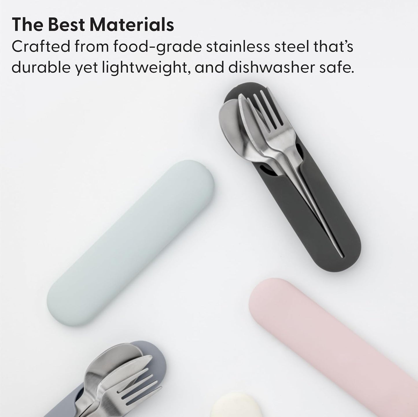 Porter Stainless Steel Utensils with Silicone Carrying Case | Charcoal | Spoon, Fork & Knife for Meals on the Go | Portable and Compact Set