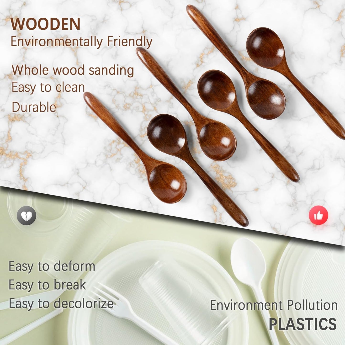 6 PCS Wooden Spoons for Honey, 6.7 inch Small Wooden Spoons - Terrific for Tea, Coffee & Soup, Little Wood Serving Table Spoon Set, Bulk Bamboo Teaspoon for Eating with Unique Design