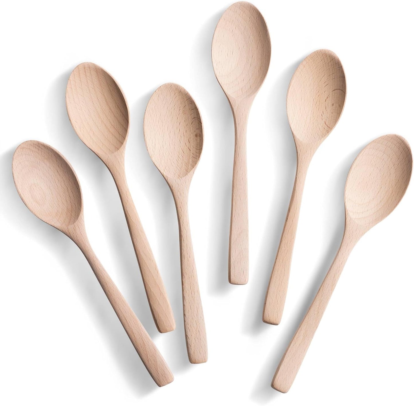7.3inch Small Wooden Spoons, 6PCS Uncoated Beech Plain Small Wooden Spoons Set, Table Spoons for Present Honey, Serving, Eating, Soup, Chocolate, Coffee, Tea