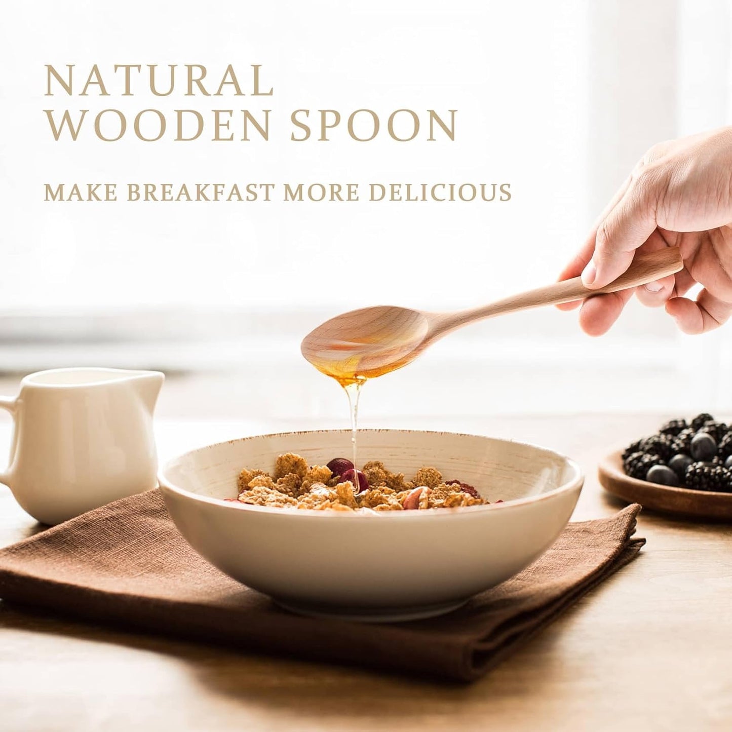 7.3inch Small Wooden Spoons, 6PCS Uncoated Beech Plain Small Wooden Spoons Set, Table Spoons for Present Honey, Serving, Eating, Soup, Chocolate, Coffee, Tea