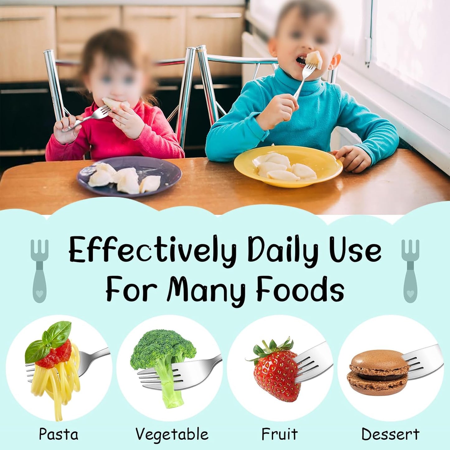 6Pcs Toddler Forks, Stainless Steel Child Cutlery with Rounded Tines, Small Kids Training Forks for Self-Feeding & Dining, Healthy & Sturdy, Mirror Polished & Dishwasher Safe