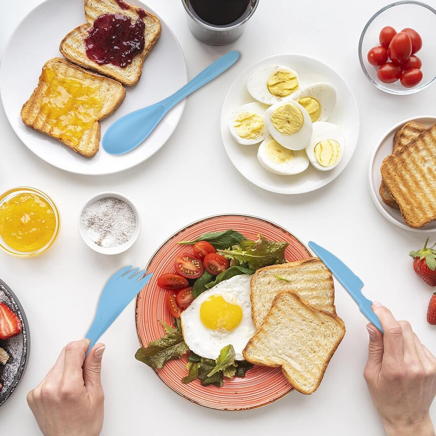 4 Sets Reusable Plastic Travel Utensils with Case, Portable Travel Cutlery Spoon and Fork Set with Case Flatware for Lunch Box Office Kitchen Picnic Camping Daily Use, Lunch Accessories for Adults