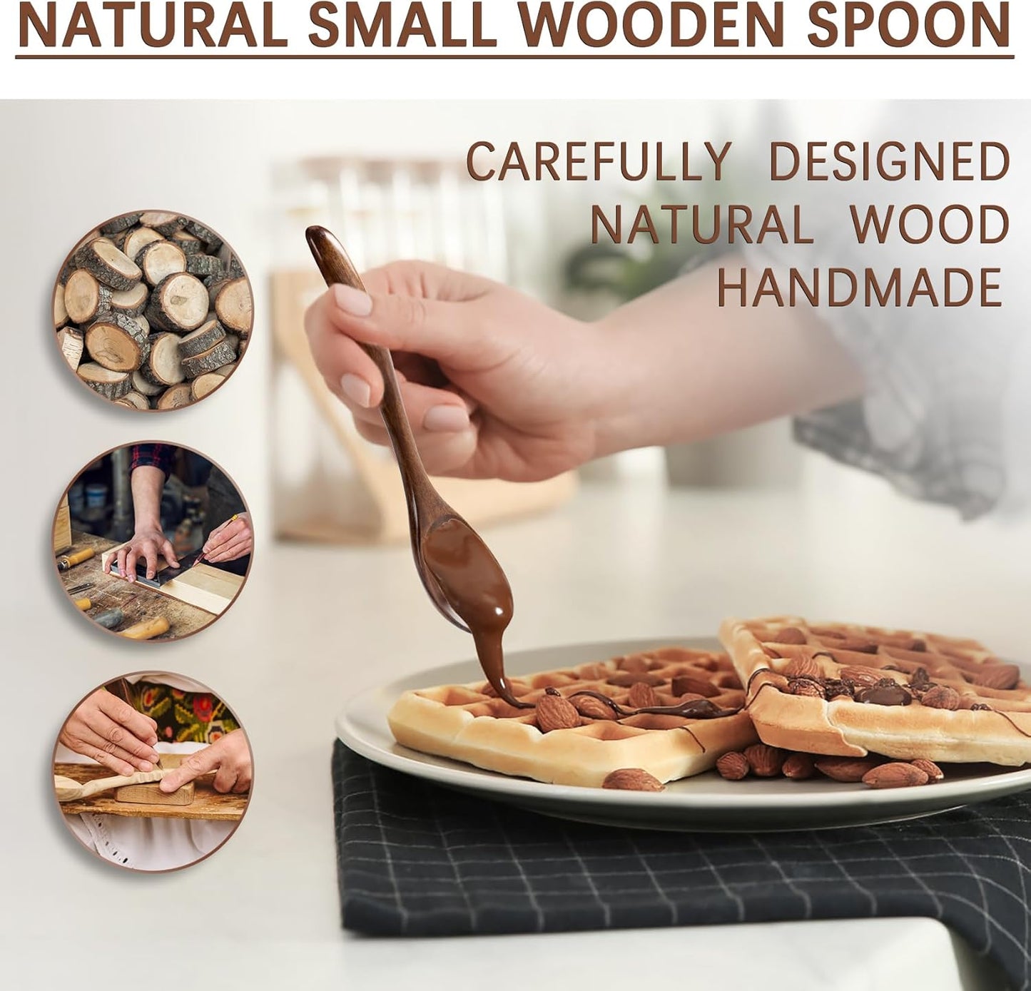 6 PCS Wooden Spoons for Honey, 6.7 inch Small Wooden Spoons - Terrific for Tea, Coffee & Soup, Little Wood Serving Table Spoon Set, Bulk Bamboo Teaspoon for Eating with Unique Design