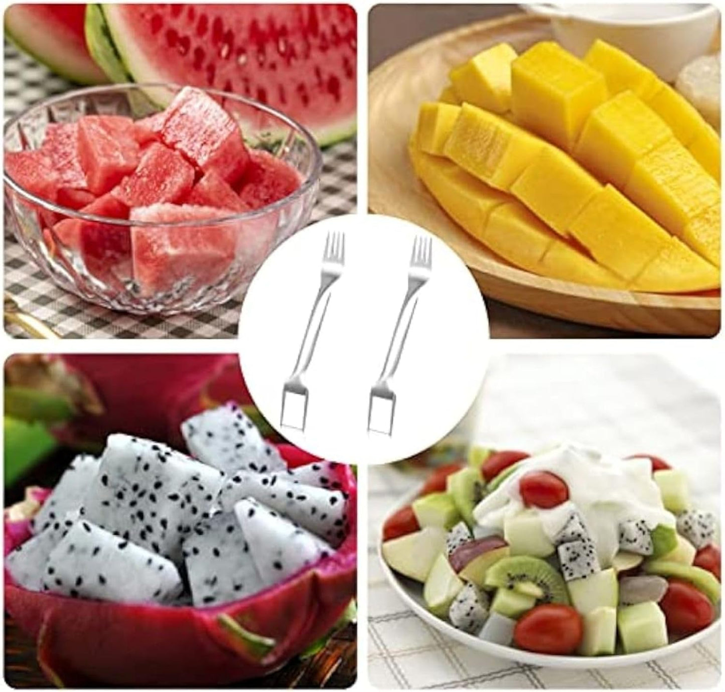2PCS Watermelon Fork Slicer Cutter, Stainless Steel 2-in-1 Watermelon Fork Slicer, Stainless Steel Fruit Forks Slicer Knife For Family Parties Camping