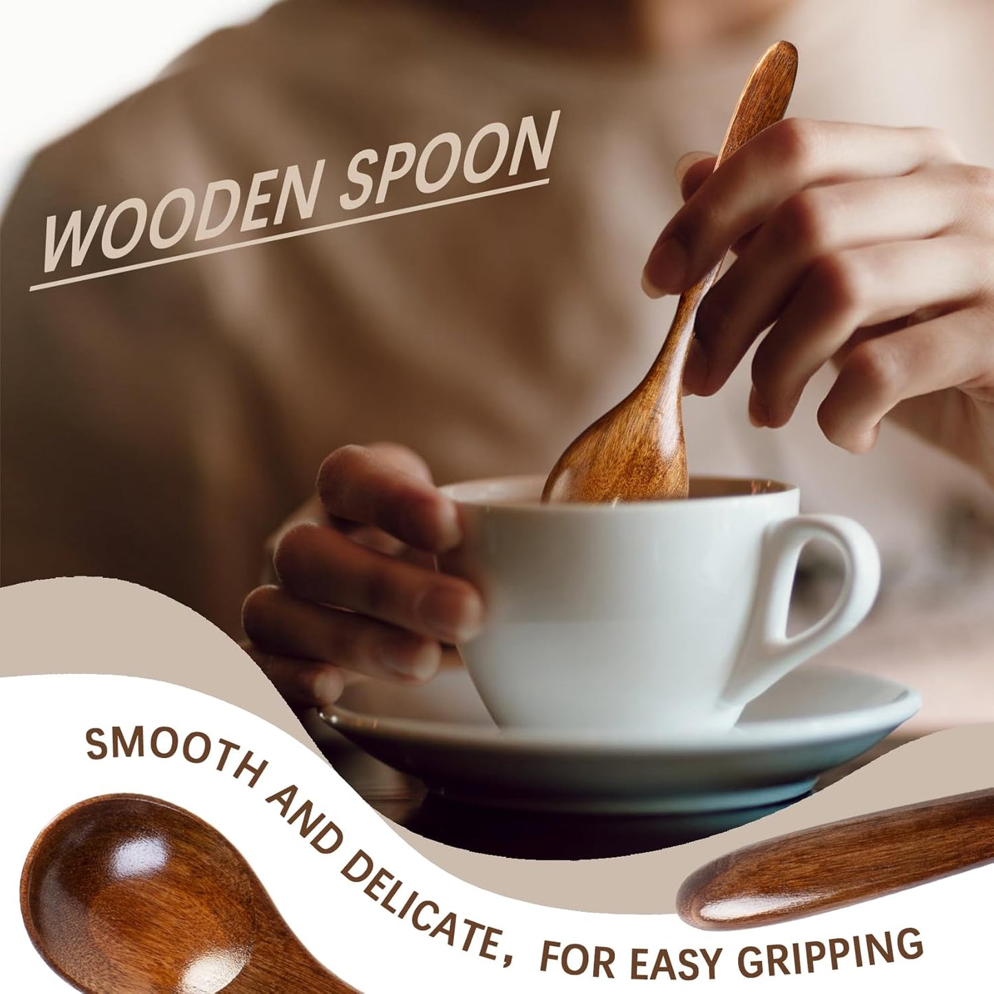 6 PCS Wooden Spoons for Honey, 6.7 inch Small Wooden Spoons - Terrific for Tea, Coffee & Soup, Little Wood Serving Table Spoon Set, Bulk Bamboo Teaspoon for Eating with Unique Design