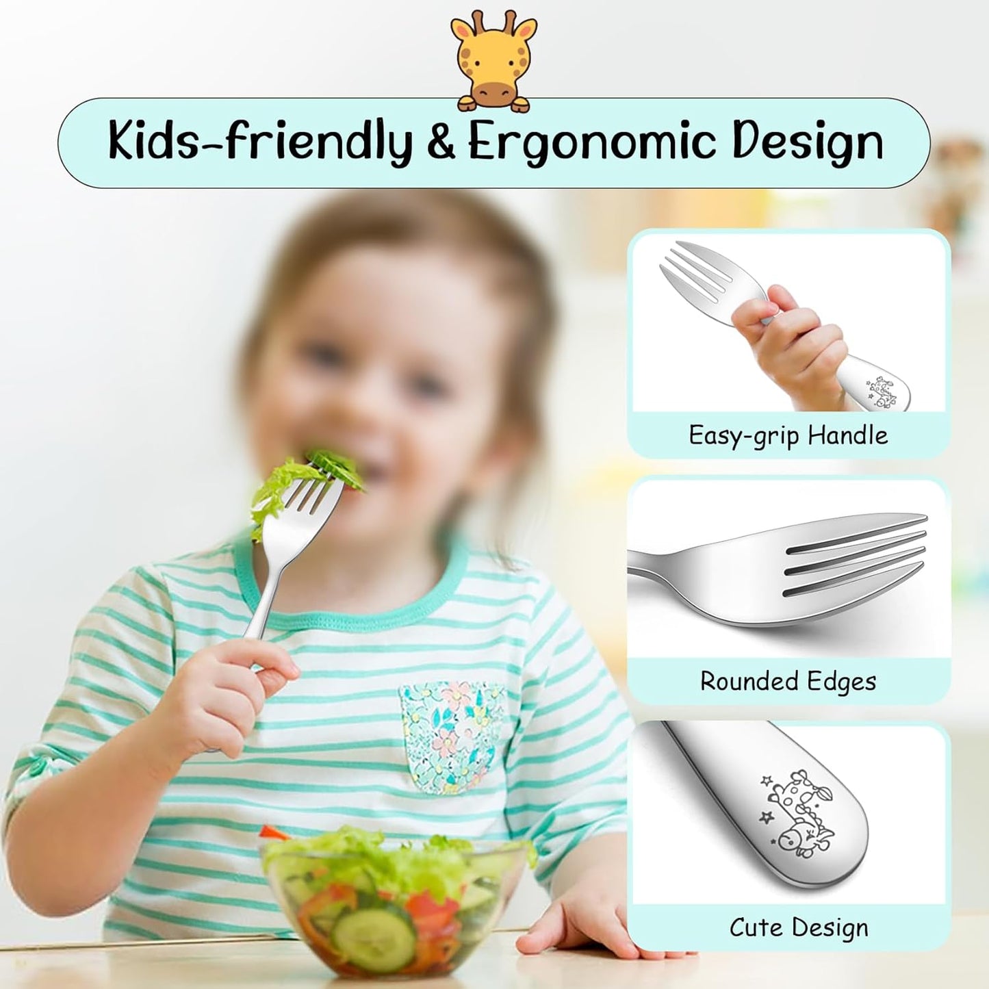 6Pcs Toddler Forks, Stainless Steel Child Cutlery with Rounded Tines, Small Kids Training Forks for Self-Feeding & Dining, Healthy & Sturdy, Mirror Polished & Dishwasher Safe