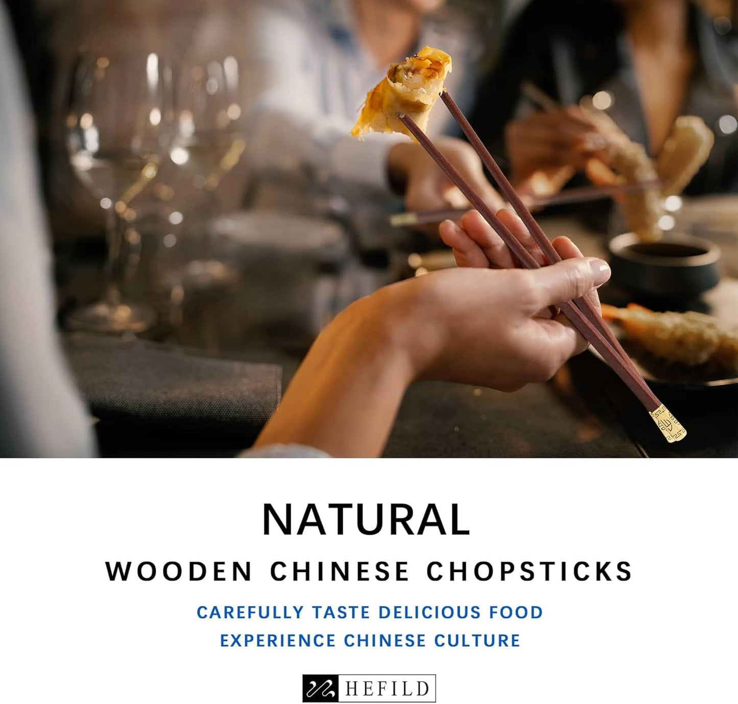 2 Pairs of 9.2 Inch Reusable Chopsticks,Square-shaped Rest + Gold Fortune-tip Grooved Chop Sticks, Wood Reusable Chopsticks for Adults, Chinese Wooden Chopstick for Eating & Rests Present Set