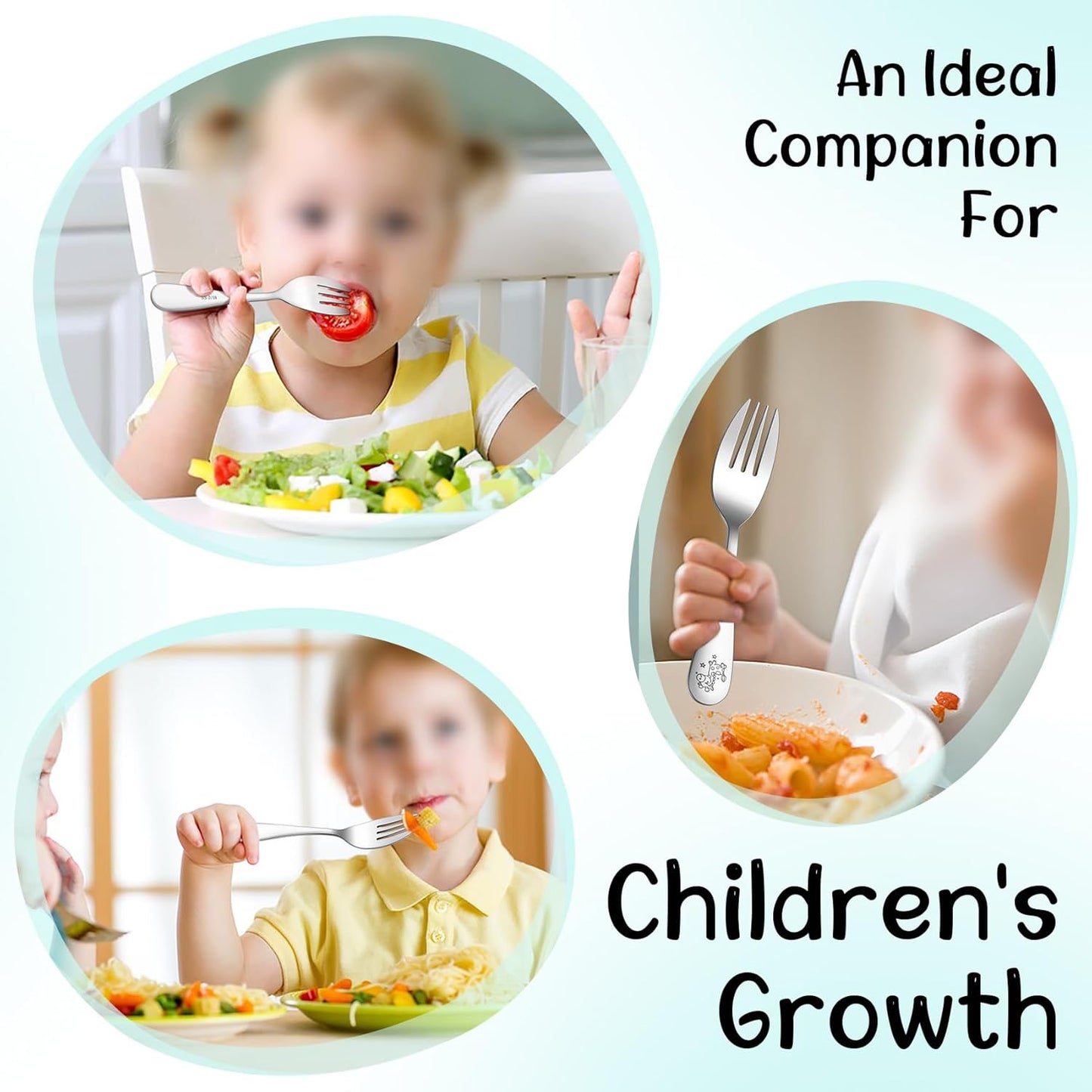 6Pcs Toddler Forks, Stainless Steel Child Cutlery with Rounded Tines, Small Kids Training Forks for Self-Feeding & Dining, Healthy & Sturdy, Mirror Polished & Dishwasher Safe