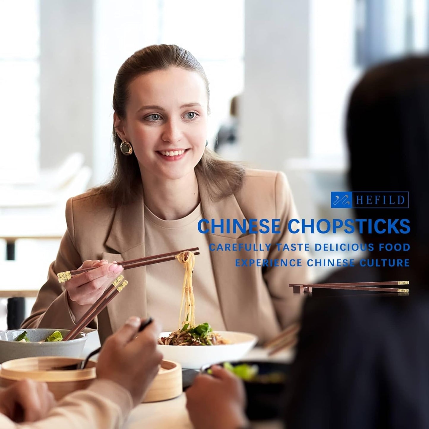 2 Pairs of 9.2 Inch Reusable Chopsticks,Square-shaped Rest + Gold Fortune-tip Grooved Chop Sticks, Wood Reusable Chopsticks for Adults, Chinese Wooden Chopstick for Eating & Rests Present Set