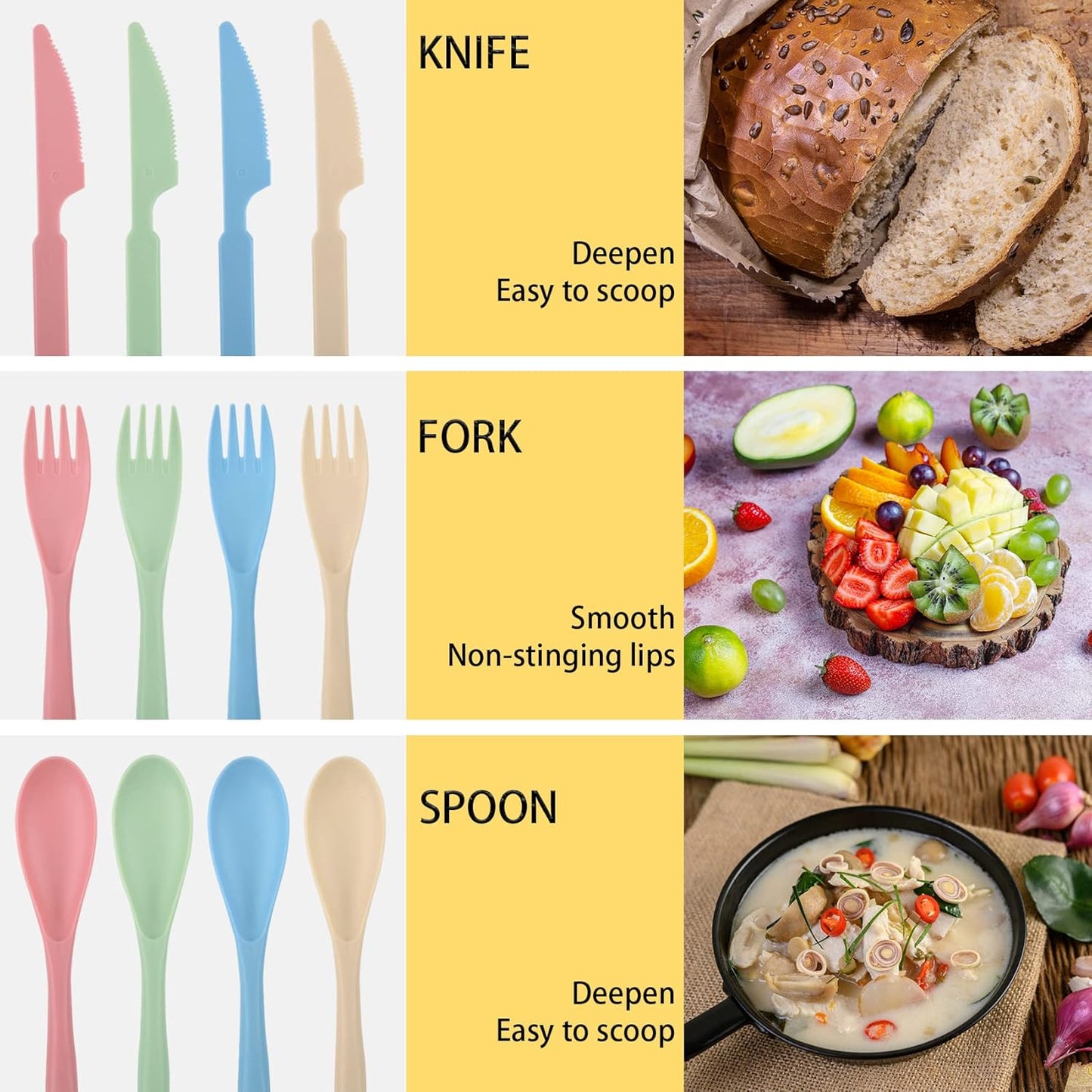 4 Sets Reusable Plastic Travel Utensils with Case, Portable Travel Cutlery Spoon and Fork Set with Case Flatware for Lunch Box Office Kitchen Picnic Camping Daily Use, Lunch Accessories for Adults