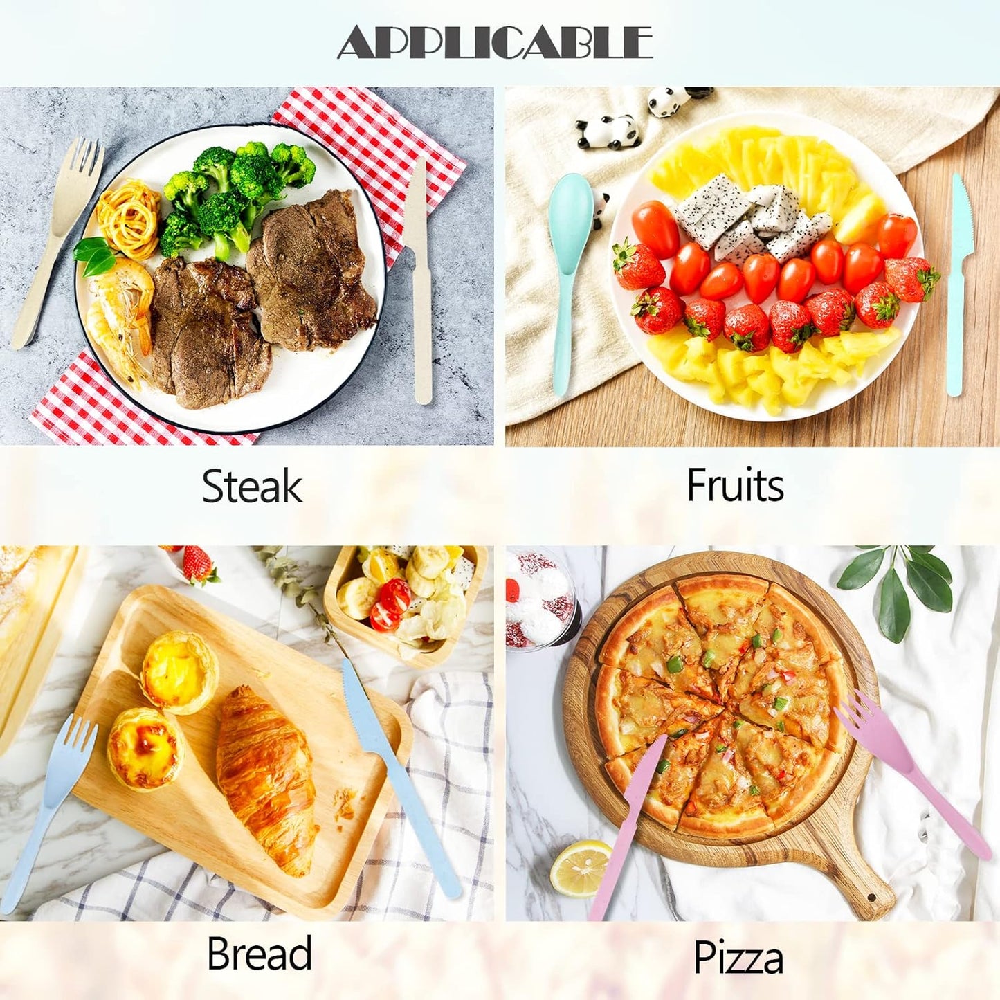 Reusable Travel Utensils Set with Case, Blue Wheat Straw Portable Knife Fork Spoons Tableware, Eco-Friendly BPA Free Cutlery for Kids and Adults as Travel Picnic Camping Utensils