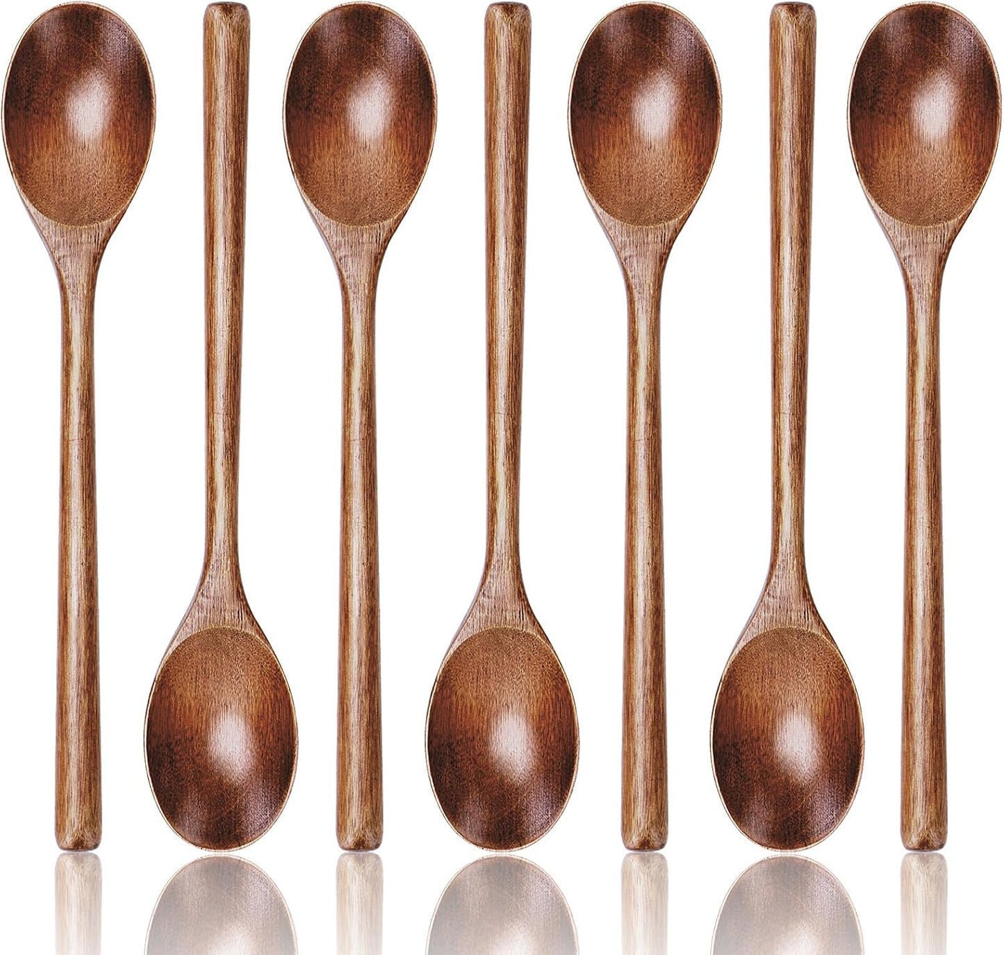 7PCS Wooden Spoons for Eating, 9.3Inch Large Wooden Ladles for Mixing Stirring Tasting and Baking, Extra Long Handle Spoons for Serving Pasta and Big Bulk Cooking Utensils Set