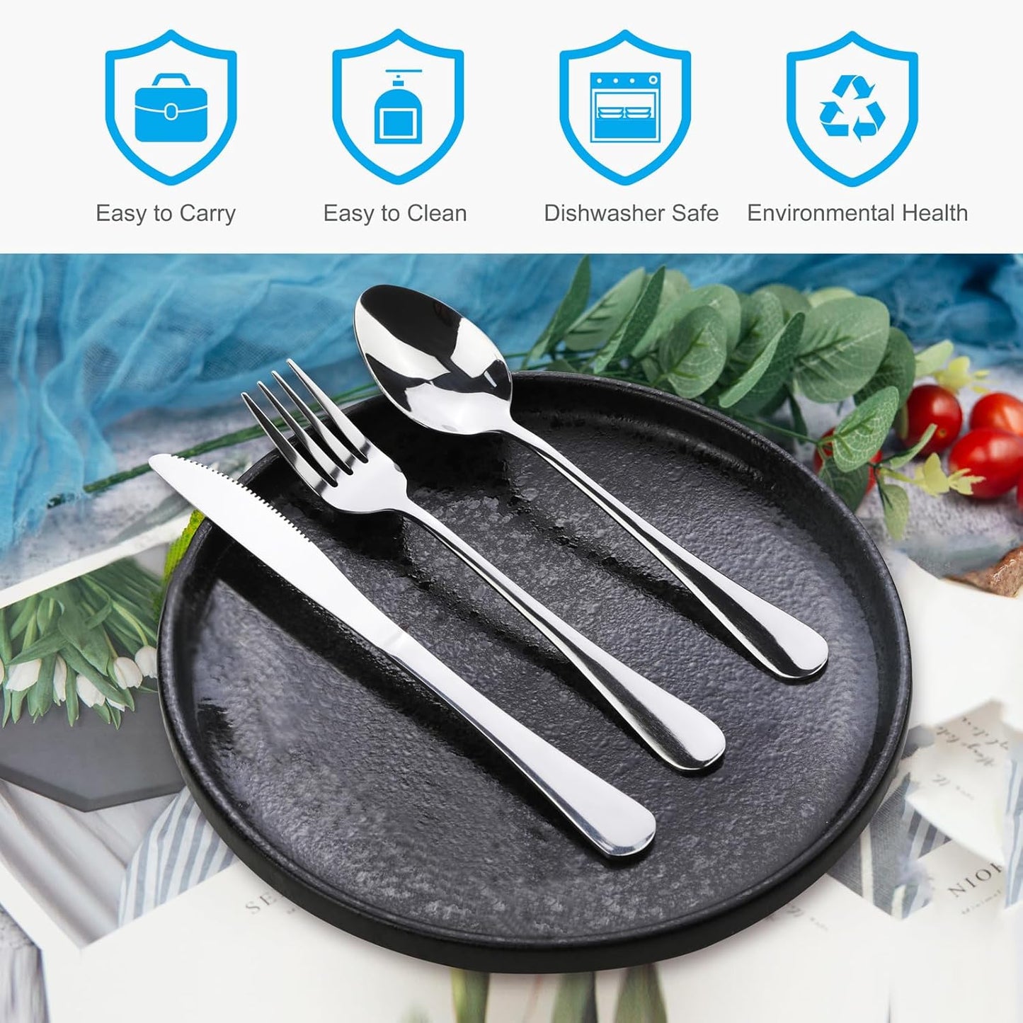 Premium Travel Utensils With Case, Stainless Steel Reusable Portable Utensils Set With Case, Lengnoyp Travel Silverware Set With Case for Lunch Box Includ Fork Spoon Knife Set, Silver